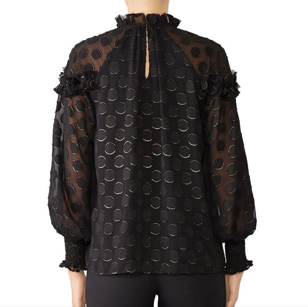 ML MONIQUE LHUILLIER | $395 Dotted Long Sleeved Top S/M - Picture 4 of 4